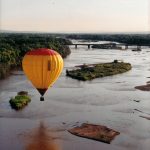 A hot air balloon is made up of three components: basket, burners, an envelope