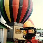 A hot-air balloon is made up of three components: basket, burners, an envelope