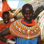 Traditionally, Masai tribe wore capes made from calf hides and sheepskin decorated with glass beads