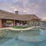 Swimming pool at sunset