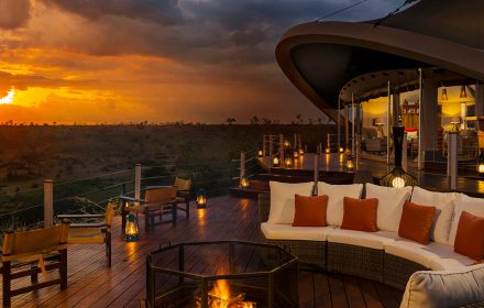 Mahali Mzuri camp exterior sunset