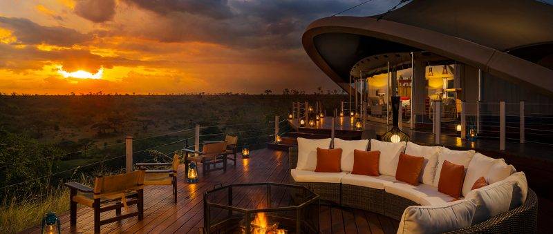 Mahali Mzuri camp exterior sunset